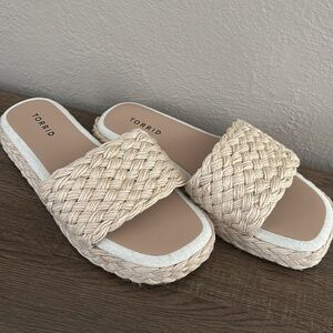 Women’s Torrid, Woven Raffia Platform Extra Wide Slide Sandal, 10WW